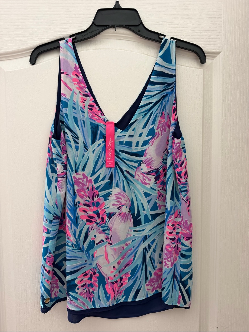Lilly Pulitzer Blue & Pink Tropical Print V-Neck Tank Top — Reversible